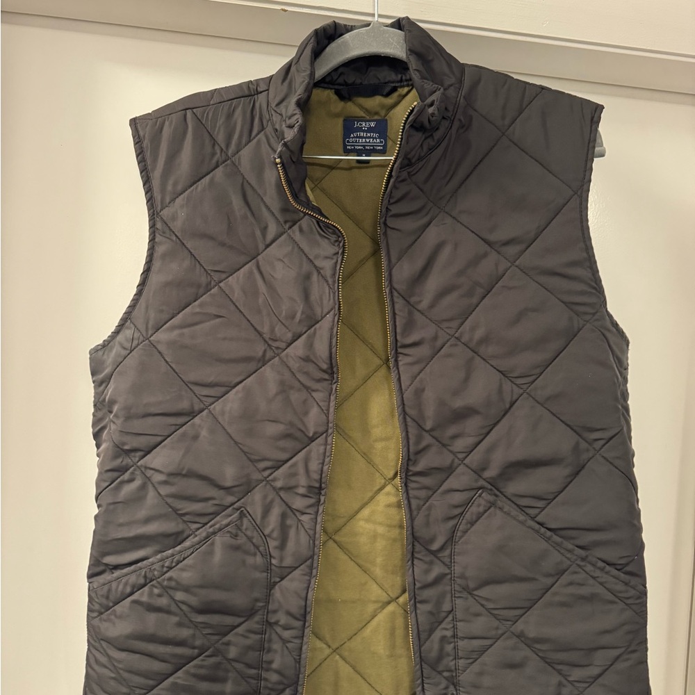 J. Crew Quilted Vest in Dark Gray with Olive Lining